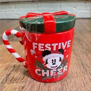 Disney Mickey Holiday Ceramic Mug with Ceramic Lid, Red & Green, 18.6 oz